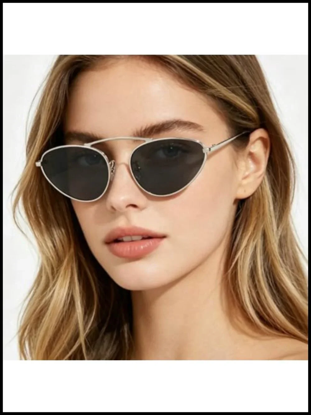 Vintage Small Oval Cat Eye Sunglasses with UV400 Protection Metal Frame